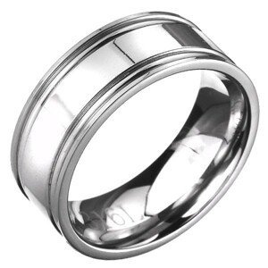 Prsten z oceli - stříbrná obroučka s dvojitým vroubkováním - Velikost: 59