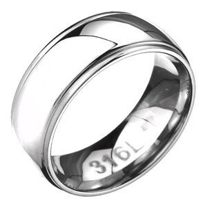 Prsten z oceli - zaoblená obroučka se dvěma rýhami po okrajích - Velikost: 68