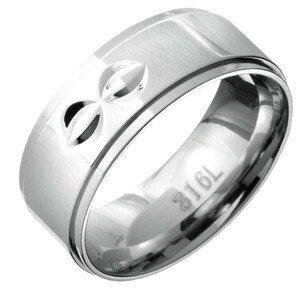 Prsten z oceli - vystouplý střed s dvojitými poloměsičitými zářezy - Velikost: 59