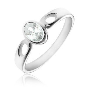 Stříbrný prsten 925 - oválný čirý zirkon, ramena se slzičkami - Velikost: 50