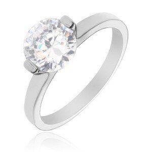 Stříbrný prsten 925 - kulatý čirý zirkon se dvěma kolíky - Velikost: 65