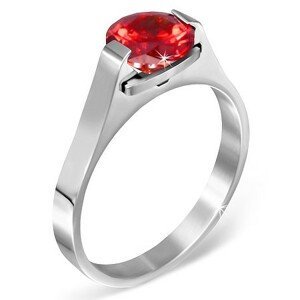 Prsten z oceli - červený měsíční kámen "Leden", postranní úchyty - Velikost: 52