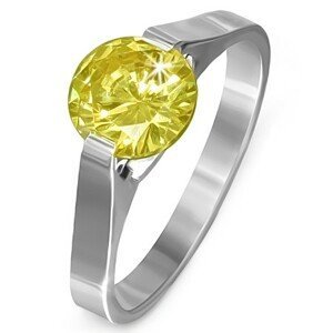 Prsten z oceli - kámen ve žluté barvě "Listopad", postranní úchyty - Velikost: 54