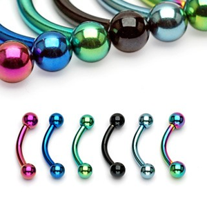 Piercing do obočí anodizovaný titan s kuličkami - Rozměr: 1,2 mm x 8 mm x 3x3 mm, Barva piercing: Světlá Zelená