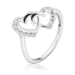 Stříbrný prsten 925 - propletená srdce vykládaná zirkony - Velikost: 50