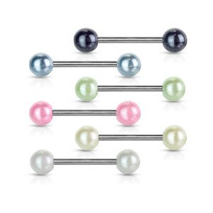 Piercing do jazyka z oceli - barevné perleťové kuličky - Barva piercing: Šedá