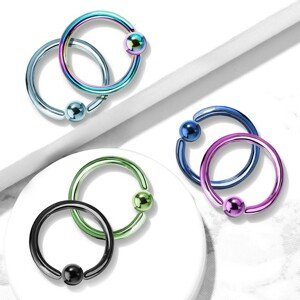 Piercing kroužek s kuličkou z anodizovaného titanu - Tloušťka piercingu: 1,2 mm, Barva zirkonu: Světlá zelená - G