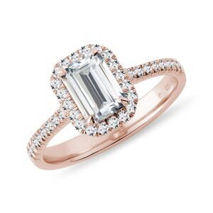 Zásnubní prsten halo emerald v růžovém zlatě KLENOTA