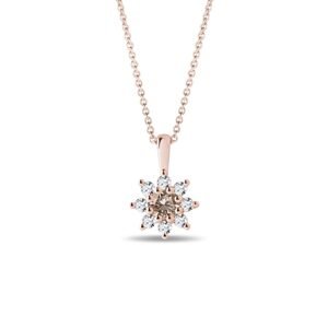 Náhrdelník květ s champagne diamantem v růžovém zlatě KLENOTA