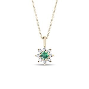 Zlatý náhrdelník s kytičkou ze smaragdu a diamantů KLENOTA