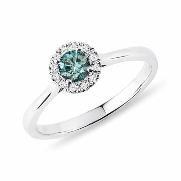 Zlatý prsten s modrými a bílými diamanty KLENOTA
