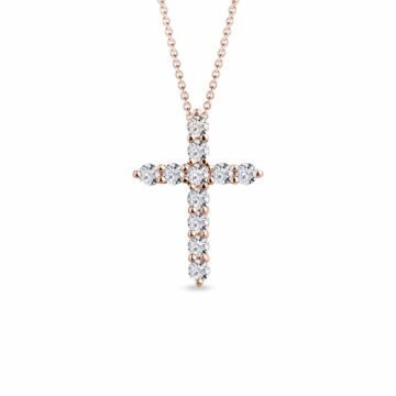Kříž z růžového zlata s diamanty KLENOTA