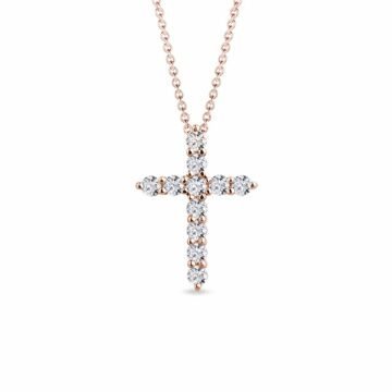 Diamantový kříž v růžovém zlatě KLENOTA