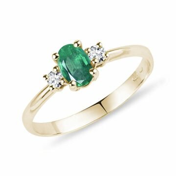 Smaragdový zlatý prsten s diamanty KLENOTA
