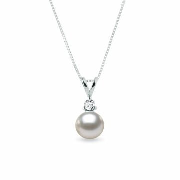 Perlový náhrdelník v bílém zlatě s diamantem KLENOTA