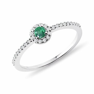 Briliantový prsten se smaragdem v bílém zlatě KLENOTA