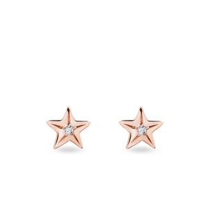 Náušnice z růžového zlata ve tvaru hvězdiček s diamanty KLENOTA