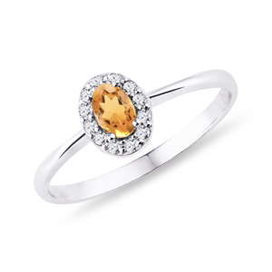 Zlatý prsten s citrínem a diamanty KLENOTA
