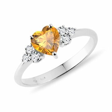 Prsten z bílého zlata s citrínem a diamanty KLENOTA