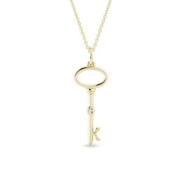 Zlatý náhrdelník klíč s diamantem KLENOTA