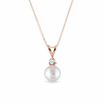 Přívěsek s perlou a diamantem v růžovém zlatě KLENOTA