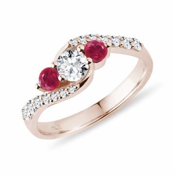 Diamantový prsten s rubíny v růžovém zlatě KLENOTA