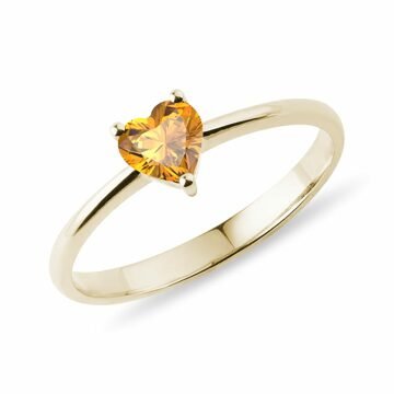 Zlatý prsten s citrínem ve tvaru srdce KLENOTA