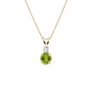Zlatý náhrdelník s kulatým olivínem a diamantem KLENOTA