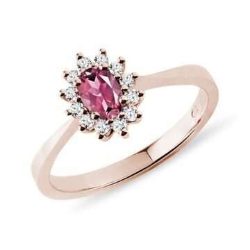 Prsten s oválným turmalínem a brilianty v růžovém zlatě KLENOTA