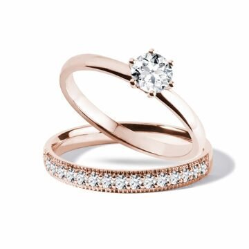 Set zásnubního a snubního prstenu v růžovém zlatě KLENOTA