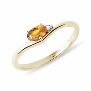 Zlatý prsten s diamantem a oválným citrínem KLENOTA