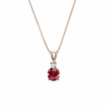 Turmalínový náhrdelník z růžového 14k zlata s diamantem KLENOTA