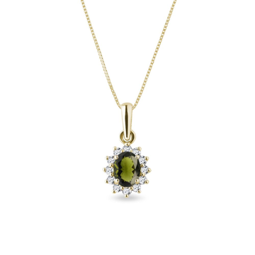 Vltavínový náhrdelník s diamanty ve žlutém zlatě KLENOTA