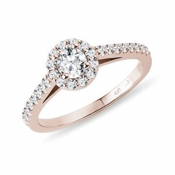 Diamantový prsten halo z růžového zlata KLENOTA