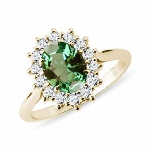Zlatý prsten se zeleným turmalínem a brilianty KLENOTA
