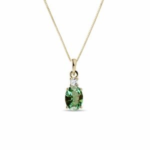 Zlatý náhrdelník se zeleným turmalínem a diamantem KLENOTA