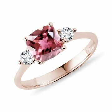 Turmalínový prsten s brilianty v růžovém zlatě KLENOTA
