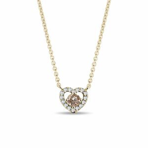 Zlatý náhrdelník srdce s champagne diamantem KLENOTA
