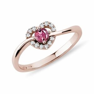 Prsten srdce s turmalínem a diamanty v růžovém zlatě KLENOTA