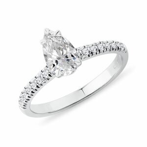 Prsten z bílého zlata s 0,7ct diamantem kapka a brilianty KLENOTA