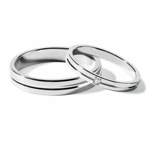 Souprava snubních drážkových prstenů z bílého zlata KLENOTA