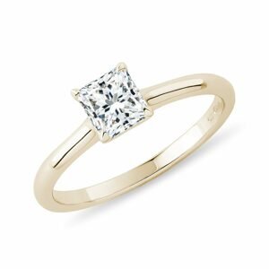 Zlatý prsten s lab grown diamantem v brusu princess KLENOTA