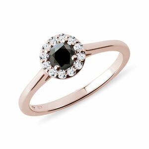 Prsten s černým diamantem a brilianty v růžovém zlatě KLENOTA