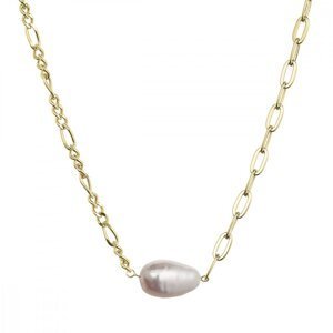 Pozlacený stříbrný náhrdelník s říční oválnou perlou 22049.1,Pozlacený stříbrný náhrdelník s říční oválnou perlou 22049.1