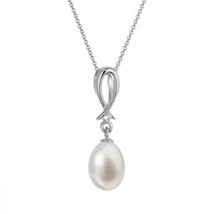 Zlatý 14 karátový náhrdelník bílé zlato s bílou říční perlou a briliantem 82PB00034