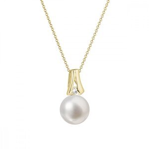 Zlatý 14 karátový náhrdelník s bílou říční perlou a briliantem 92PB00031,Zlatý 14 karátový náhrdelník s bílou říční perlou a briliantem 92PB00031