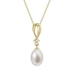 Zlatý 14 karátový náhrdelník s bílou říční perlou a briliantem 92PB00034,Zlatý 14 karátový náhrdelník s bílou říční perlou a briliantem 92PB00034