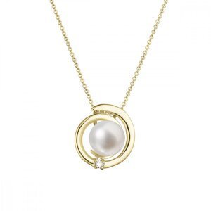 Zlatý 14 karátový náhrdelník s bílou říční perlou a briliantem 92PB00046,Zlatý 14 karátový náhrdelník s bílou říční perlou a briliantem 92PB00046