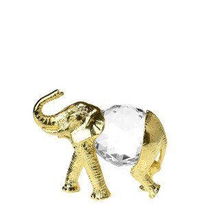 Kovová pozlacená figurka slon s bílým broušeným skleněným křišťálem,Kovová pozlacená figurka slon s bílým broušeným skleněným křišťálem