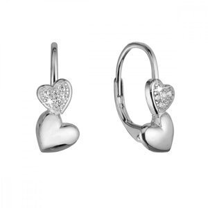 Stříbrné náušnice dvě srdce se zirkony 11515.1 crystal,Stříbrné náušnice dvě srdce se zirkony 11515.1 crystal